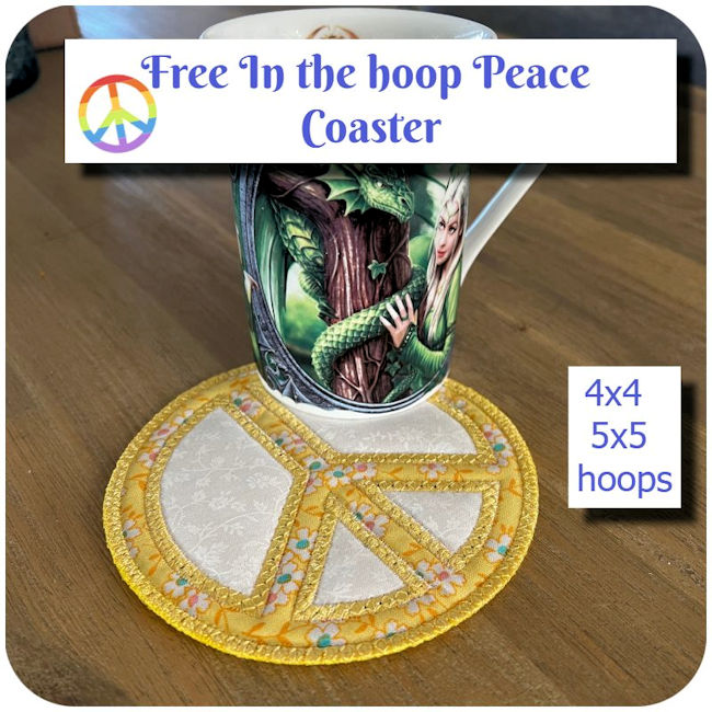 Free In the hoop Peace Coaster by Kreative Kiwi - 650