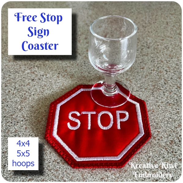Free In the hoop Stop Sign Coaster - 600