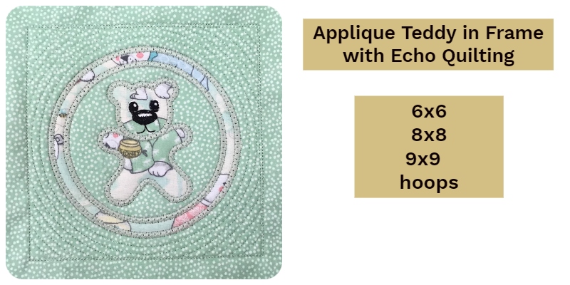 Applique Teddy Block with Circle Frame and echo quilting
