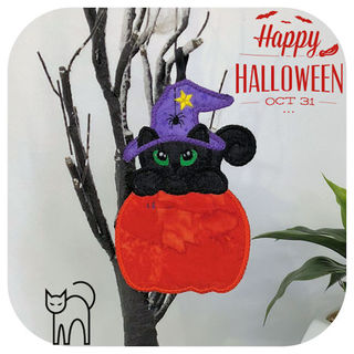 Free In the hoop Halloween Cat Coaster