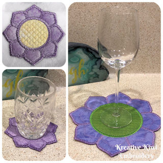 Free In the hoop 8 Petal Flower Coaster