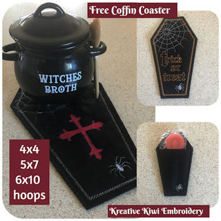 Free in the hoop Coffin Coaster
