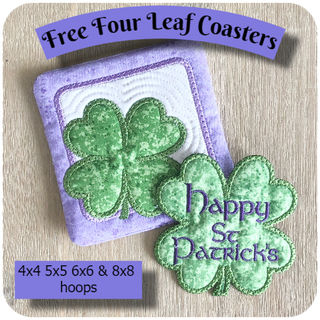Free In the hoop Four Leaf Clover Coasters