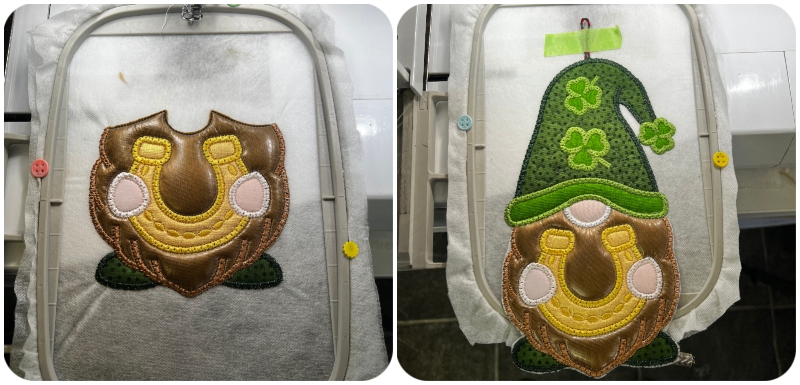 2 HOOPING LARGE APPLIQUE ST PATS GNOME