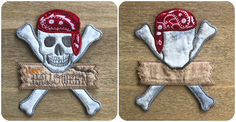 2 hooping Skull and Cross bones applique