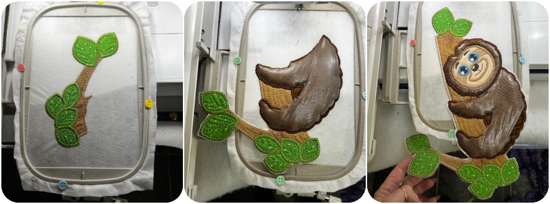 3 hooping Large Applique Hanging Sloth