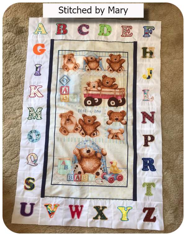 4x4 alphabet with quilt panel by Mary