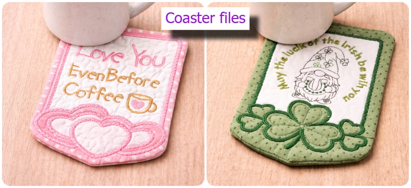 5x7 St Pats and Valentines In the hoop Coasters