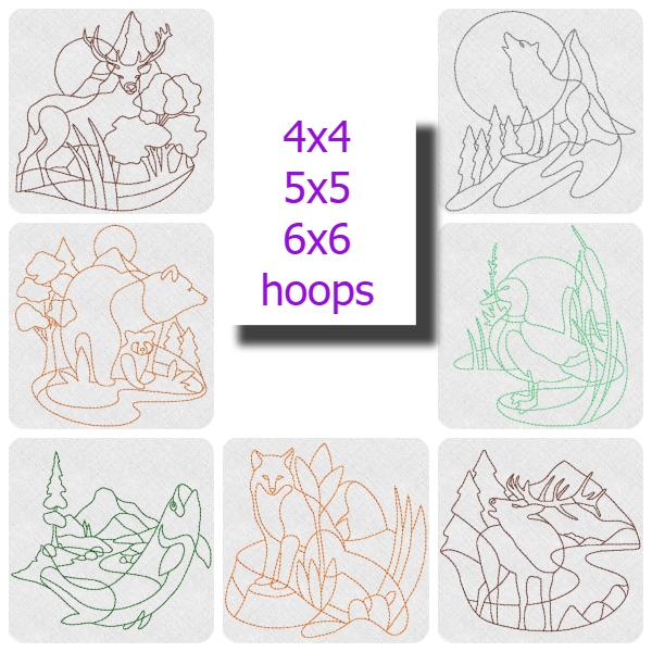 7 free Call of the Wild Animal Embroidery designs by Kreative Kiwi