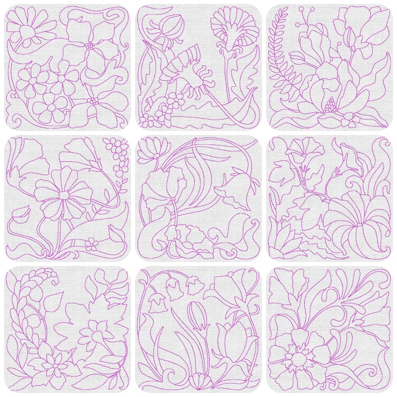 8 Floral Embroidery designs by Kreative Kiwi