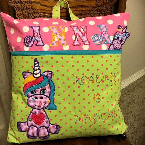 Reading Pillow using Swirly Applique Alphabet