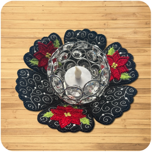 In the hoop Poinsettia bowl used as candle holder