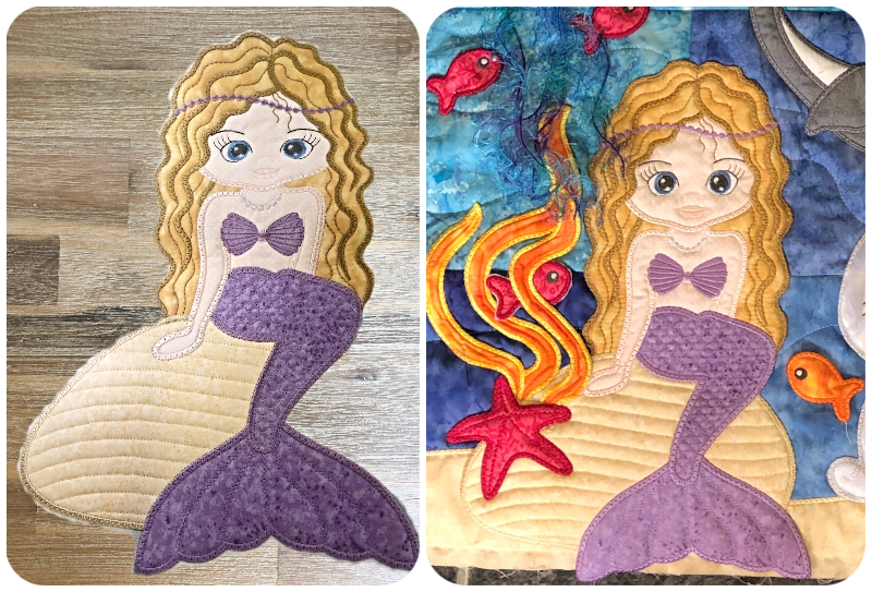 Cindy Large Applique Sitting Mermaid quilt - 800 a