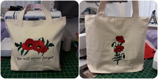 Free Poppy embroidery designs stitched by Elaine