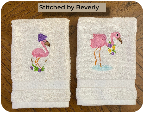 Flamingos on Towels by Beverly