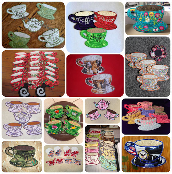 Free In the hoop Coffee Cup Coaster Samples