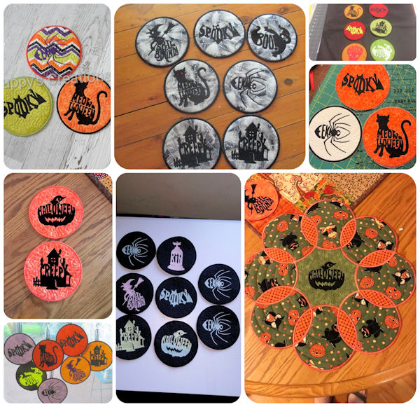 Freei In the hoop Round Halloween Coaster Samples