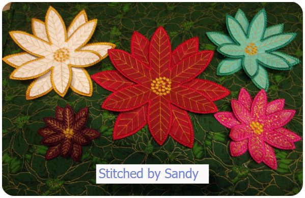 Free 3D Poinsettia Coaster stitched by Sandy - 1