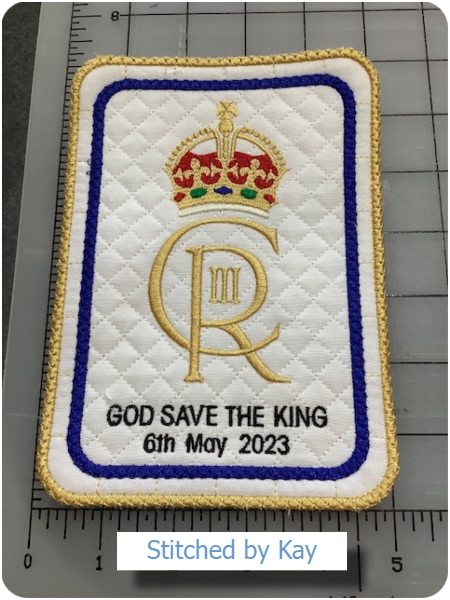 Free 5x7 Commemorative Coronation Coaster - stitched by Kay