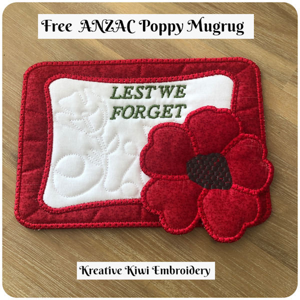 Free ANZAC Poppy Mug Rug by Kreative Kiwi - 600