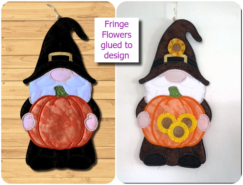 Free Fringe Flower attached to Thanksgiving Gnome