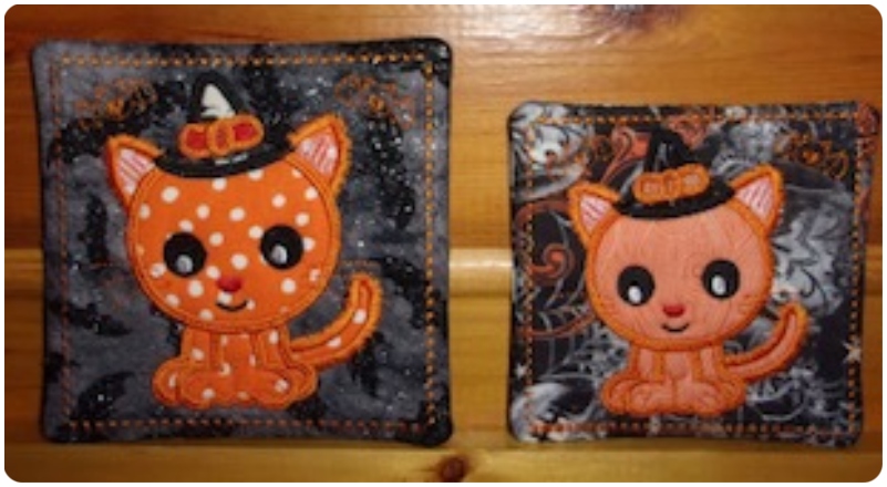 Free Halloween Cat Mug Rug stitched by Sandy