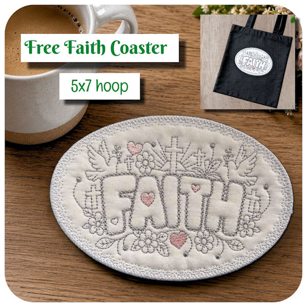 Free In the hoop Faith Coaster by Kreative Kiwi - 600