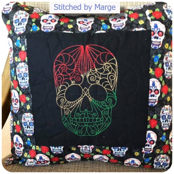 Free Redwork Skull Cushion by Marge