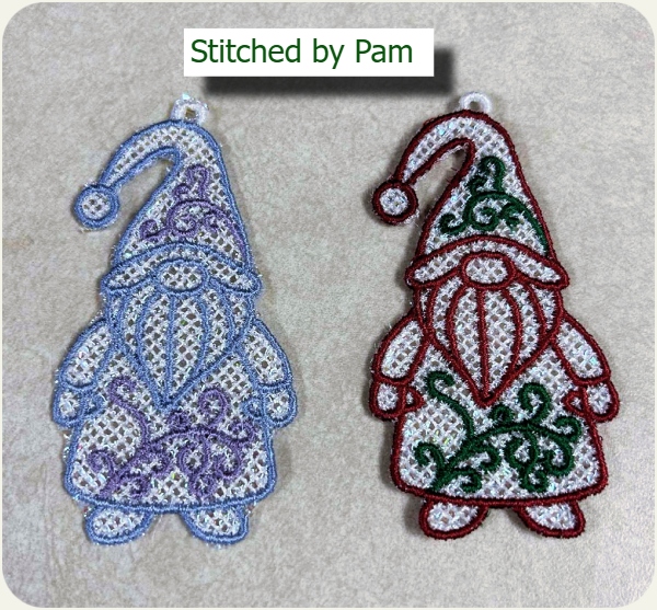 Free Standing Lace Gnome Freebie stitched by Pam 1211