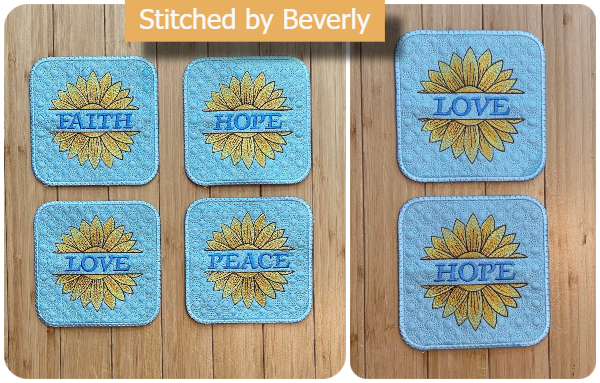 Free Ukraine Sunflower Coaster stitched by Beverly
