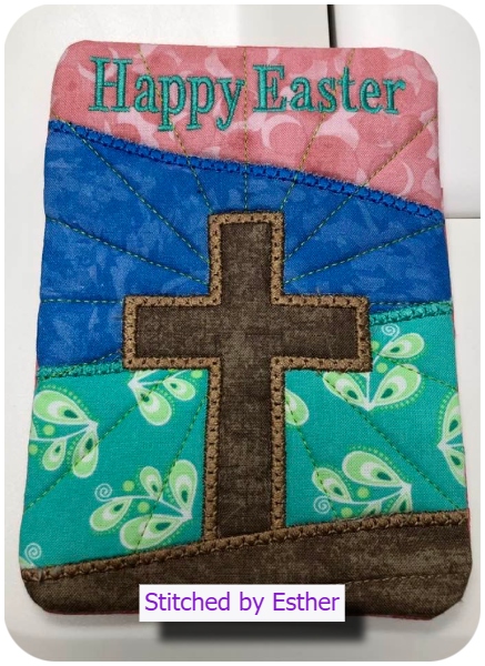 Free scrappy cross coaster by Esther