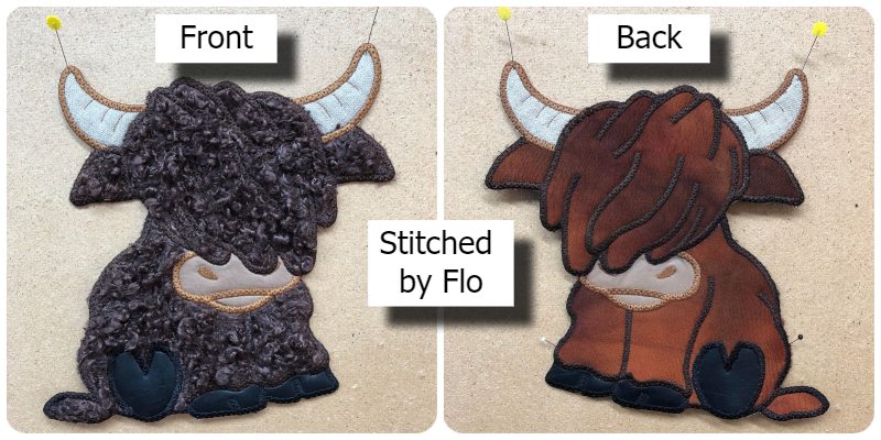 Front and Back of Large Applique Highland Cow by Flo