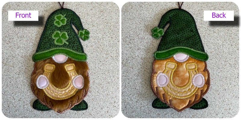 Front and Back of Large Applique St Patricks Gnome by Kreative Kiwi - 800