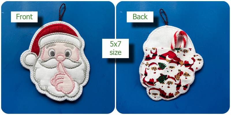 Front and back 5x7 In the hoop Secret Santa Gift Tag