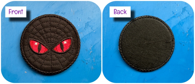 Front and back Free In the hoop Spooky Eyes Coaster by Kreative Kiwi - 800
