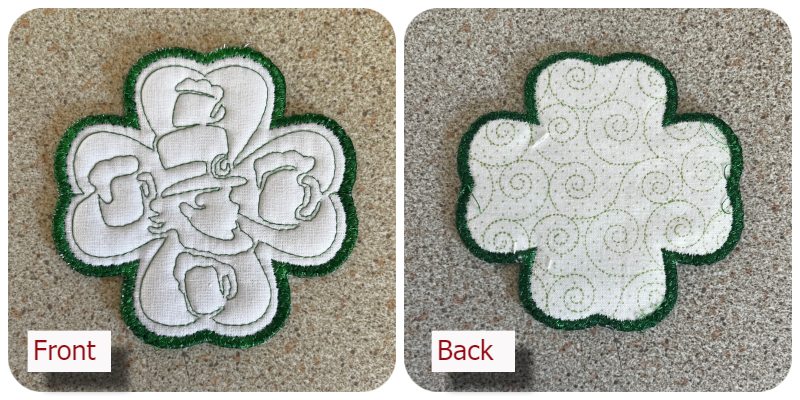 Front and back Free St Pats Clover Coaster