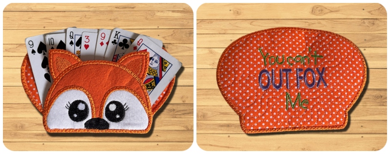 Front and back In the hoop Fox Playing Card Holder for kids by Kreative Kiwi - 800