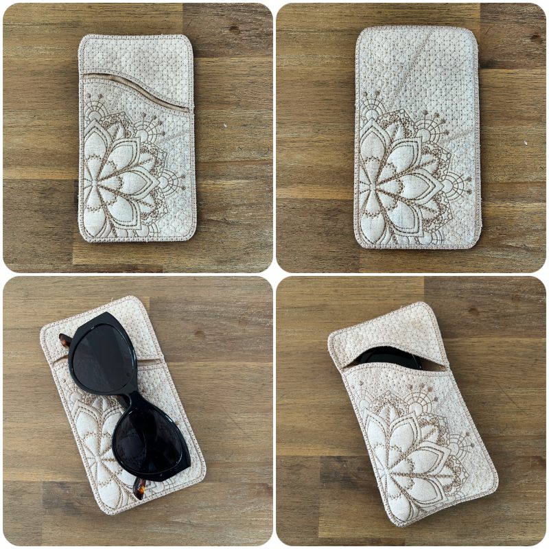 Front and back In the hoop Mandala Glass Case by Kreative Kiwi 800