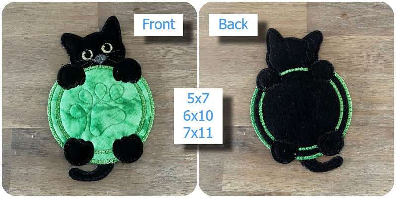 Front and back In the hoop Peeking Cat Coaster by Kreative Kiwi - 800