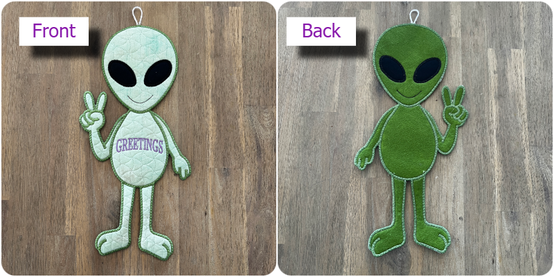 Front and back Large Applique Alien by Kreative Kiwi - 800