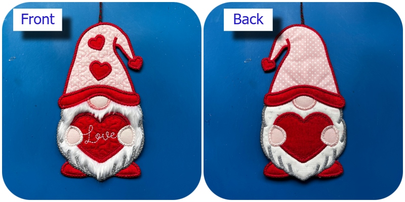 Front and back Large Applique Valentine Gnome