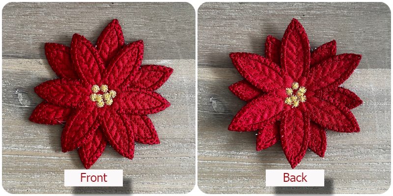Front and back of Free 3D Poinsettia Coaster by Kreative Kiwi