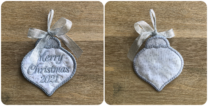 Front and back of Free Christmas Bauble
