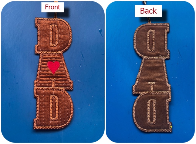 Front and back of Free In the hoop Dad Bookmark by Kreative Kiwi - 600