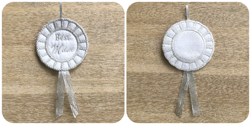 Front and back of Free In the hoop Rosette