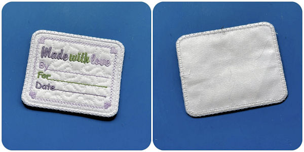 Front and back of Free Made with Love Quilt Label by Kreative Kiwi -600