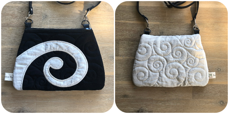 Front and back of In the hoop Koru Bag