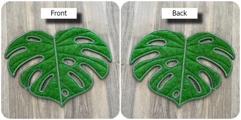 Front and back of Large Applique Monstera Leaf