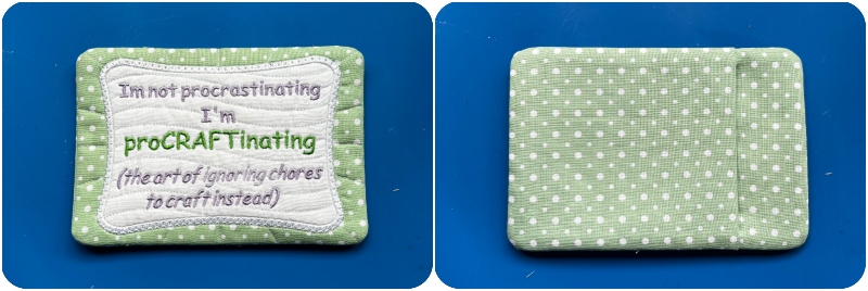 Front and back of free Procraftinator Mug Rug