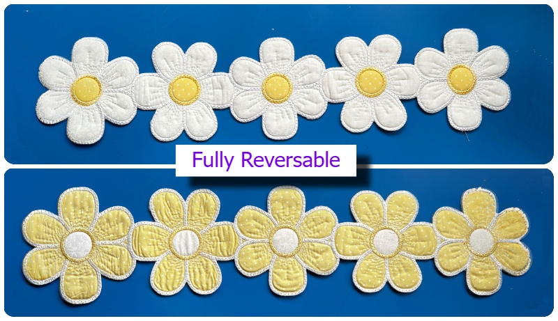 Front and back of reversable Floral Table Topper